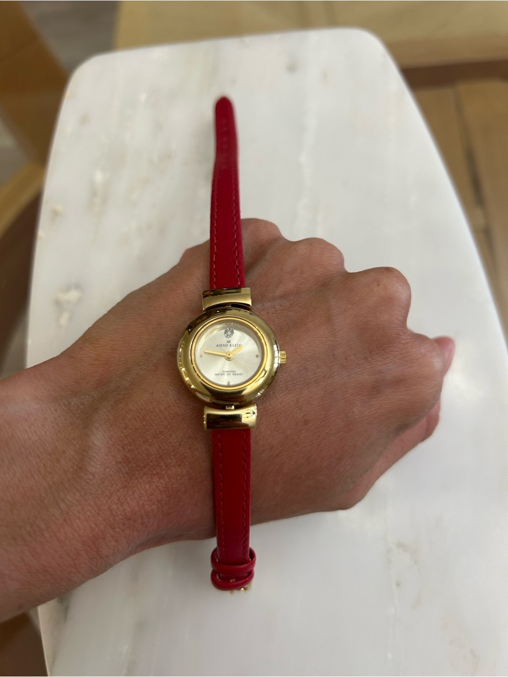 Anne Klein Classic Red Genuine Leather Strap Gold-Tone Women's Watch - Picture 3 of 11